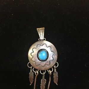Sterling Silver Dream Catcher Dtyle Necklace with Turquoise Cabachon